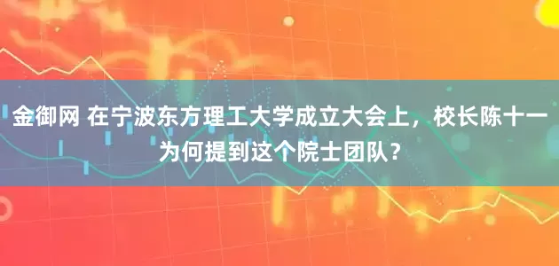 金御网 在宁波东方理工大学成立大会上，校长陈十一为何提到这个院士团队？
